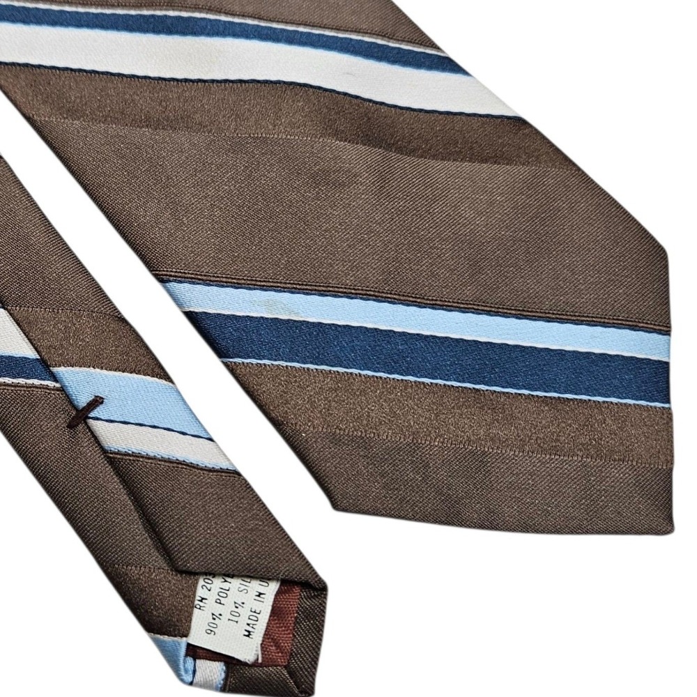 Dino Orsini‎ Necktie Mens OS Brown Blue Striped Silk Blend Vintage Tie Grandpa